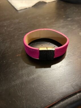 Rustic Cuff Hot Pink Leather Bracelet with silver clasp